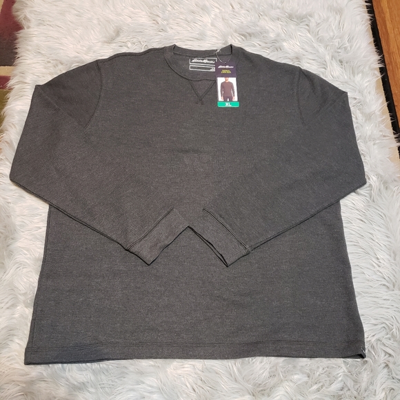Eddie Bauer Men's Thermal Crew Neck Dark Gray Sweater - Picture 3 of 6